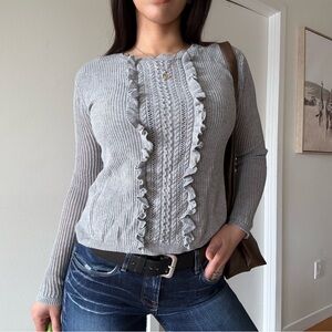 Y2K Grey Ruffled Knit Sweater – Coquette Style